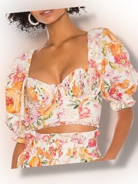 NWOT For Love Bell Floral Sweetheart Crop Top Puff Sleeve Bustier Medium